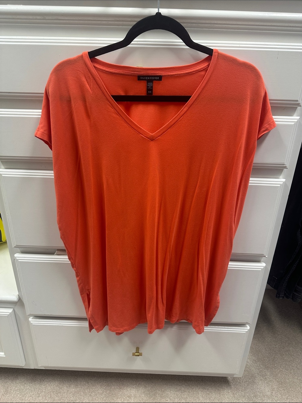 Eileen Fisher Vibrant Coral V-Neck Tunic Top